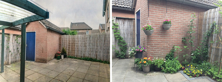 Voor en na foto's van de tuin van Els