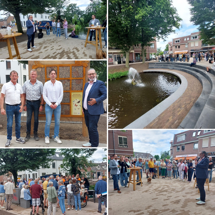 diverse foto's van de opening met o.a. de wethouders en toeschouwers op de locaties